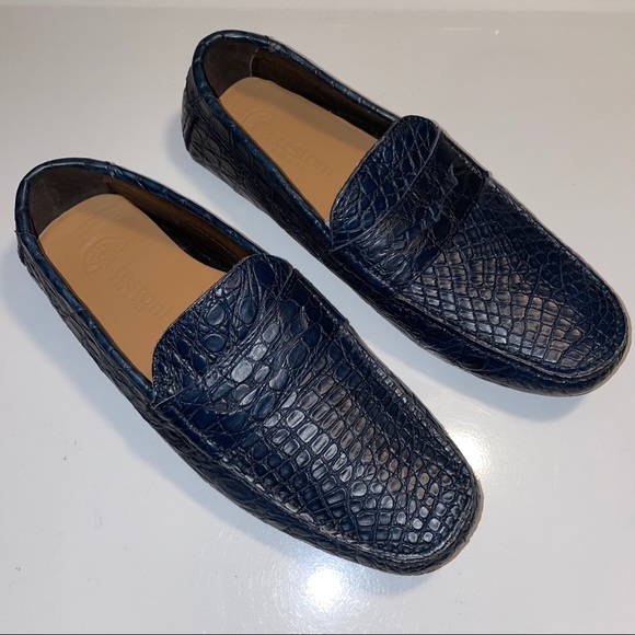 a. testoni Rare Navy Blue Crocodile Penny Loafers - Picture 4 of 17